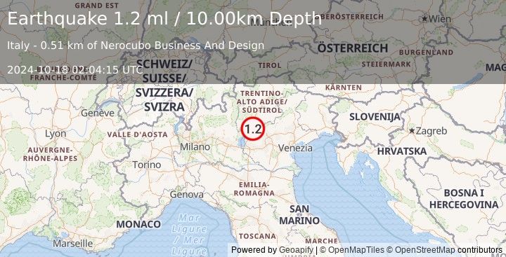 Earthquake NORTHERN ITALY (1.2 ml) (2024-10-18 02:04:15 UTC)