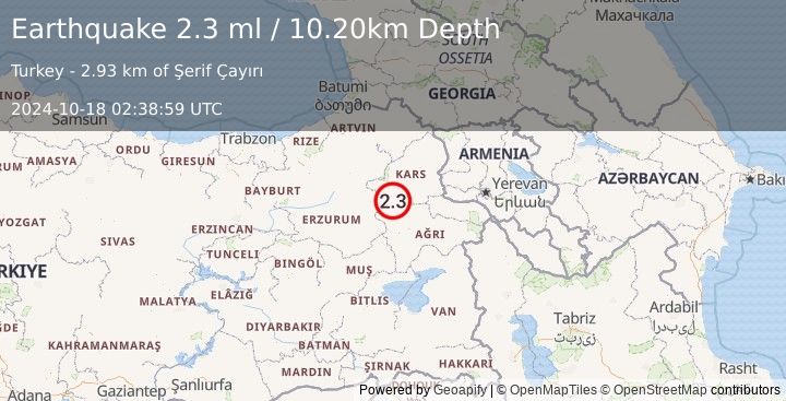 Earthquake EASTERN TURKEY (2.3 ml) (2024-10-18 02:38:59 UTC)