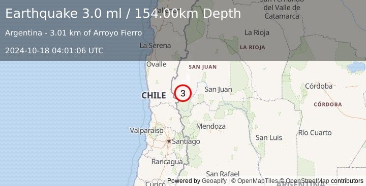 Earthquake SAN JUAN, ARGENTINA (3.0 ml) (2024-10-18 04:01:06 UTC)