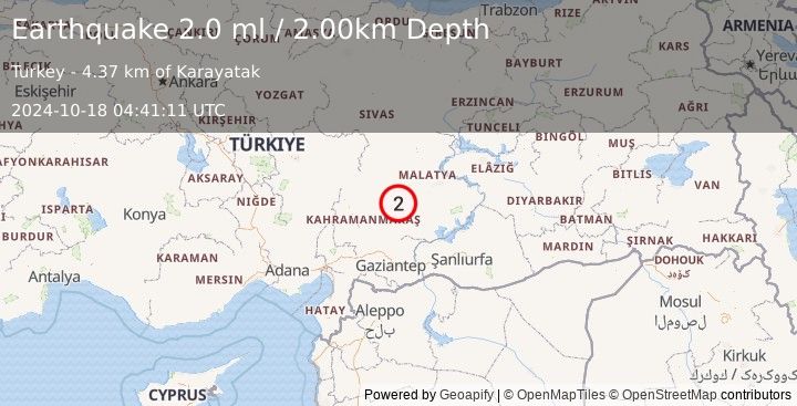 Earthquake CENTRAL TURKEY (2.0 ml) (2024-10-18 04:41:11 UTC)