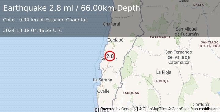 Earthquake ATACAMA, CHILE (2.8 ml) (2024-10-18 04:46:33 UTC)