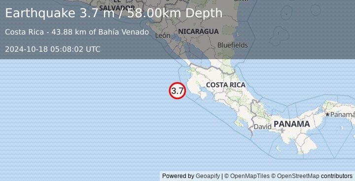 Earthquake OFF COAST OF COSTA RICA (3.7 m) (2024-10-18 05:08:02 UTC)