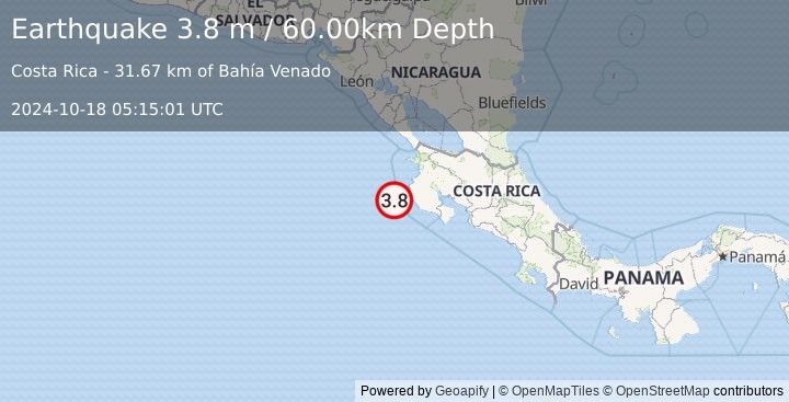 Earthquake OFF COAST OF COSTA RICA (3.8 m) (2024-10-18 05:15:01 UTC)