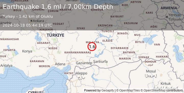 Earthquake EASTERN TURKEY (1.6 ml) (2024-10-18 05:44:19 UTC)