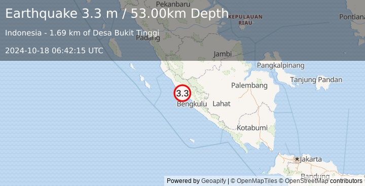 Earthquake SOUTHERN SUMATRA, INDONESIA (3.3 m) (2024-10-18 06:42:15 UTC)