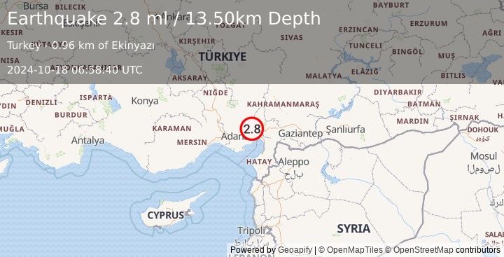 Earthquake CENTRAL TURKEY (2.8 ml) (2024-10-18 06:58:40 UTC)