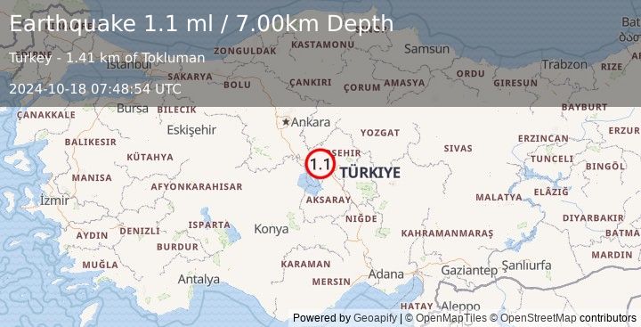 Earthquake CENTRAL TURKEY (1.1 ml) (2024-10-18 07:48:54 UTC)