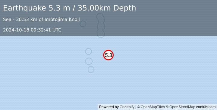 Earthquake VOLCANO ISLANDS, JAPAN REGION (5.3 m) (2024-10-18 09:32:41 UTC)