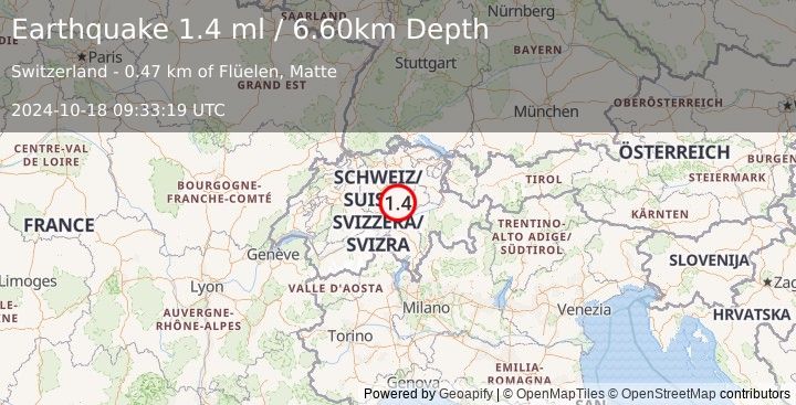 Earthquake SWITZERLAND (1.4 ml) (2024-10-18 09:33:19 UTC)