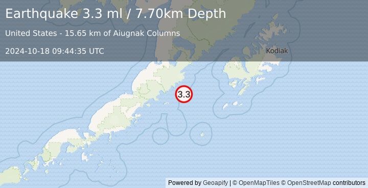 Earthquake ALASKA PENINSULA (3.3 ml) (2024-10-18 09:44:35 UTC)