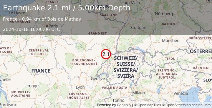 Earthquake FRANCE (2.1 ml) (2024-10-18 10:00:06 UTC)