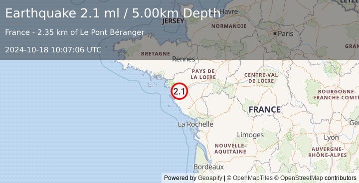 Earthquake FRANCE (2.1 ml) (2024-10-18 10:07:06 UTC)