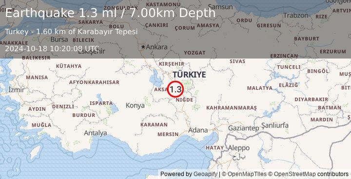 Earthquake CENTRAL TURKEY (1.3 ml) (2024-10-18 10:20:08 UTC)