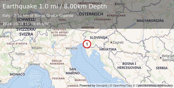 Earthquake NORTHERN ITALY (1.0 ml) (2024-10-18 10:58:45 UTC)