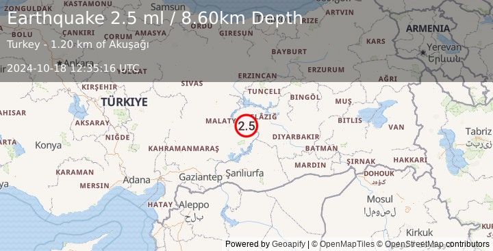 Earthquake EASTERN TURKEY (2.5 ml) (2024-10-18 12:35:16 UTC)