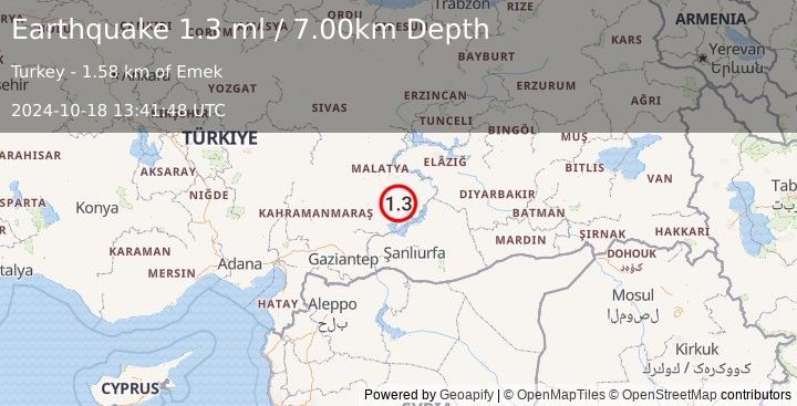 Earthquake EASTERN TURKEY (1.3 ml) (2024-10-18 13:41:48 UTC)