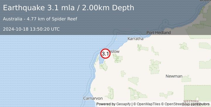 Earthquake WESTERN AUSTRALIA (3.1 mla) (2024-10-18 13:50:20 UTC)