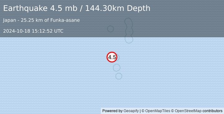 Earthquake VOLCANO ISLANDS, JAPAN REGION (4.5 mb) (2024-10-18 15:12:52 UTC)