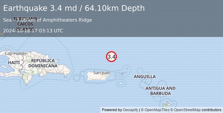 Earthquake PUERTO RICO REGION (3.4 md) (2024-10-18 17:03:13 UTC)