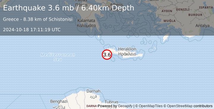 Earthquake CRETE, GREECE (3.6 mb) (2024-10-18 17:11:19 UTC)