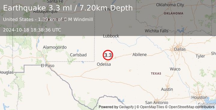 Earthquake WESTERN TEXAS (3.3 ml) (2024-10-18 18:38:36 UTC)