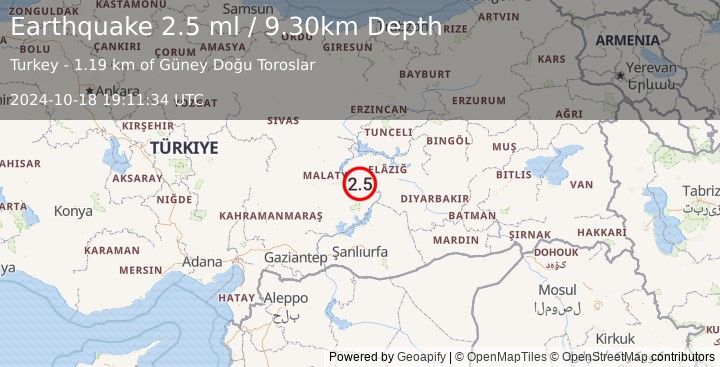 Earthquake EASTERN TURKEY (2.5 ml) (2024-10-18 19:11:34 UTC)