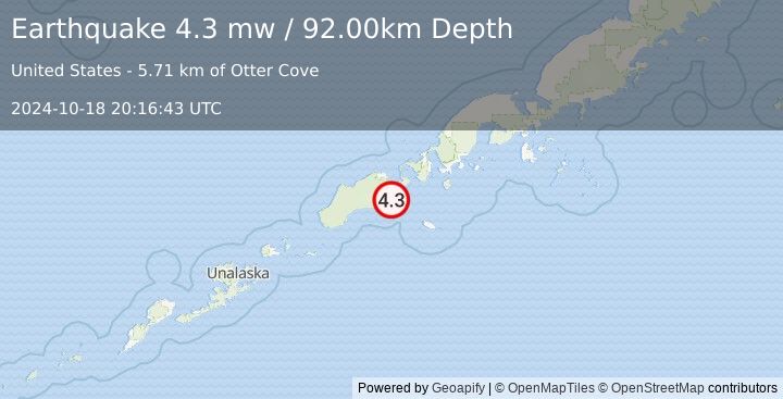 Earthquake UNIMAK ISLAND REGION, ALASKA (4.3 mw) (2024-10-18 20:16:43 UTC)