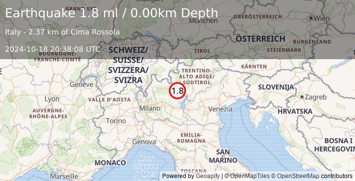 Earthquake NORTHERN ITALY (1.8 ml) (2024-10-18 20:38:08 UTC)