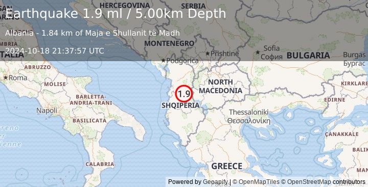 Earthquake ALBANIA (1.9 ml) (2024-10-18 21:37:57 UTC)