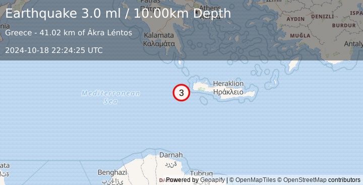 Earthquake CRETE, GREECE (3.0 ml) (2024-10-18 22:24:25 UTC)