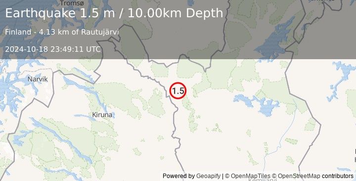 Earthquake FINLAND (1.5 m) (2024-10-18 23:49:11 UTC)