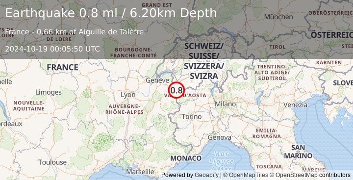 Earthquake NORTHERN ITALY (0.8 ml) (2024-10-19 00:05:50 UTC)