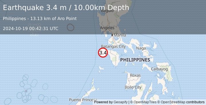 Earthquake MINDORO, PHILIPPINES (3.4 m) (2024-10-19 00:42:31 UTC)