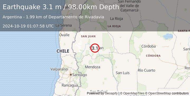 Earthquake SAN JUAN, ARGENTINA (3.1 m) (2024-10-19 01:07:58 UTC)