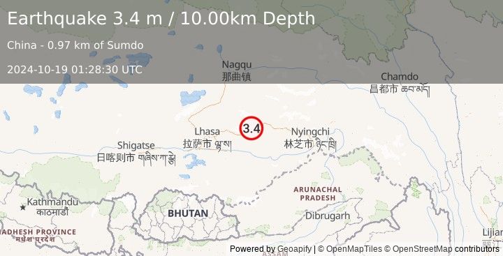 Earthquake EASTERN XIZANG (3.4 m) (2024-10-19 01:28:30 UTC)