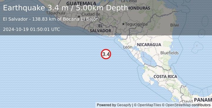 Earthquake OFF COAST OF CENTRAL AMERICA (3.4 m) (2024-10-19 01:50:01 UTC)