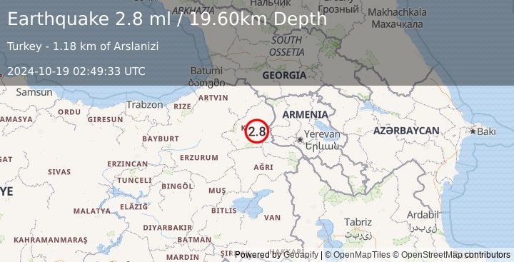 Earthquake EASTERN TURKEY (2.8 ml) (2024-10-19 02:49:33 UTC)