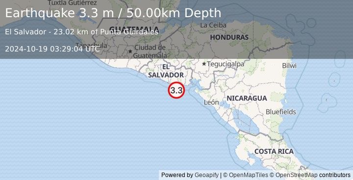 Earthquake OFFSHORE EL SALVADOR (3.3 m) (2024-10-19 03:29:04 UTC)