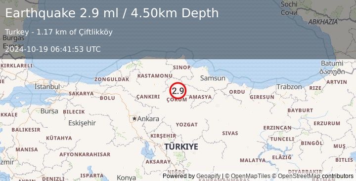 Earthquake CENTRAL TURKEY (2.9 ml) (2024-10-19 06:41:53 UTC)