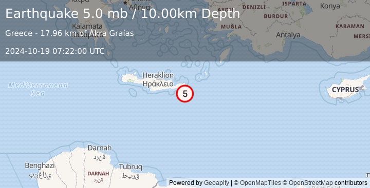 Earthquake CRETE, GREECE (5.0 mb) (2024-10-19 07:22:00 UTC)