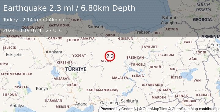 Earthquake CENTRAL TURKEY (2.3 ml) (2024-10-19 07:41:27 UTC)