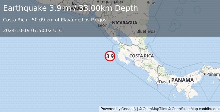 Earthquake OFF COAST OF COSTA RICA (3.9 m) (2024-10-19 07:50:02 UTC)