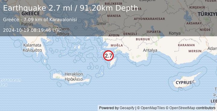 Earthquake DODECANESE IS.-TURKEY BORDER REG (2.7 ml) (2024-10-19 08:19:46 UTC)