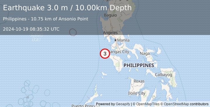 Earthquake MINDORO, PHILIPPINES (3.0 m) (2024-10-19 08:35:32 UTC)