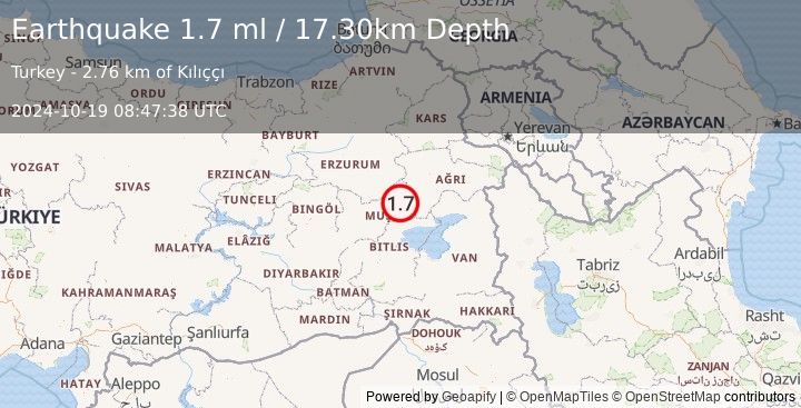 Earthquake EASTERN TURKEY (1.7 ml) (2024-10-19 08:47:38 UTC)