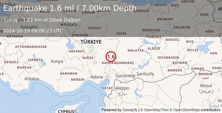 Earthquake CENTRAL TURKEY (1.6 ml) (2024-10-19 09:06:23 UTC)