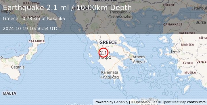 Earthquake GREECE (2.1 ml) (2024-10-19 10:56:54 UTC)