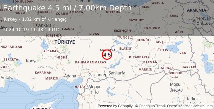 Earthquake EASTERN TURKEY (4.5 ml) (2024-10-19 11:48:14 UTC)