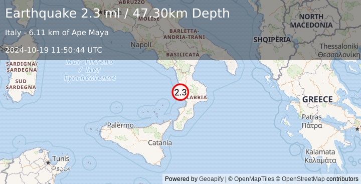 Earthquake SOUTHERN ITALY (2.3 ml) (2024-10-19 11:50:44 UTC)