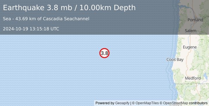 Earthquake OFF COAST OF OREGON (3.8 mb) (2024-10-19 13:15:18 UTC)